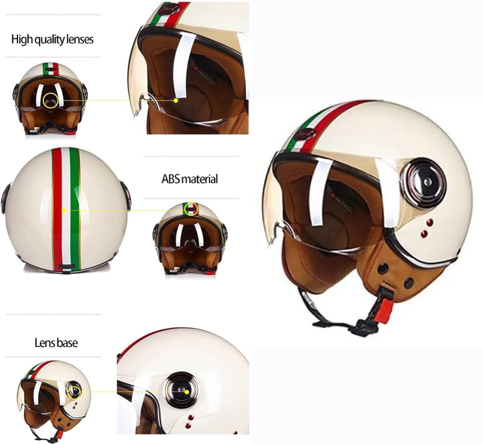 Casco Da Moto Vintage, Casco Jet Vintage Retrò 3/4 Aperto Con Doppia Visiera, Casco Da Uomo E Donna Per Scooter, ATV, Cruiser, Ciclomotore, Omologato ECE/DOT