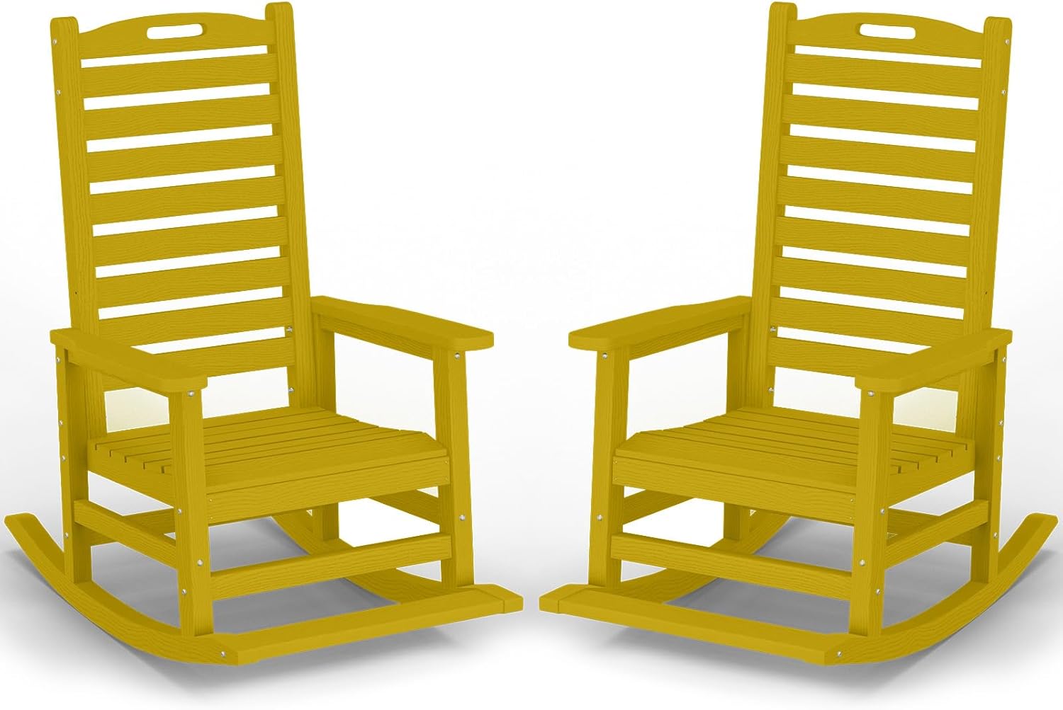 PLUUV Outdoor Rocking Chair Set of 2 with Removable Footboard for Adults, HDPE High Back Patio Rocking Chairs, 330lbs All Weather Porch Rocking Chairs for Outdoor & Indoor -Yellow