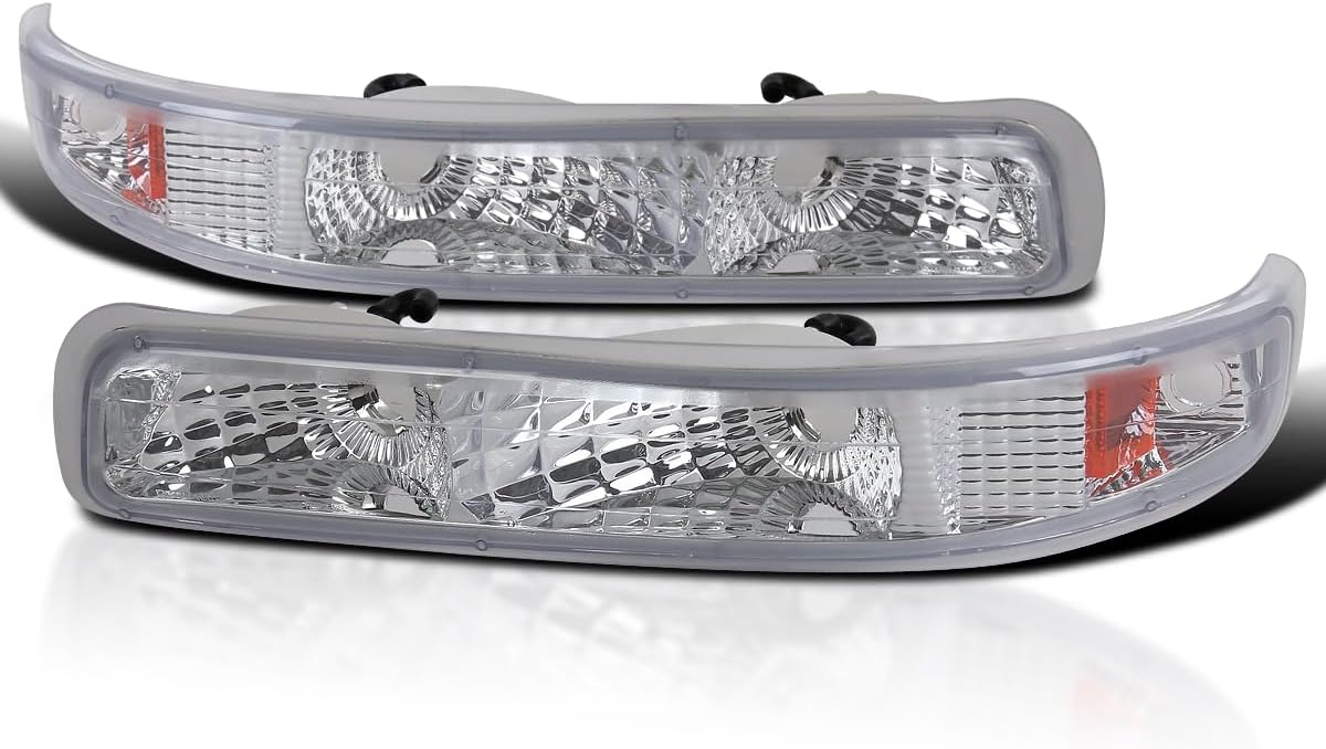 SPEC-D TUNING Chrome Housing Clear Lens Bumper Lights Compatible with 1999-2002 Chevy Silverado, 2000-2006 Chevy Tahoe and Suburban 1500/2500, L+R Pair Assembly