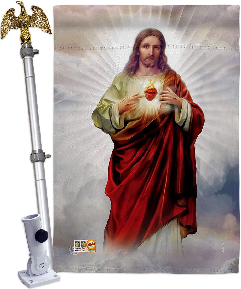 Sacred Heart of Jesus House Flag Religious Faith Hope Grace Peace Dove Christian Religion Easter Small Decorative Gift Yard Banner Made In USA 28 X 40