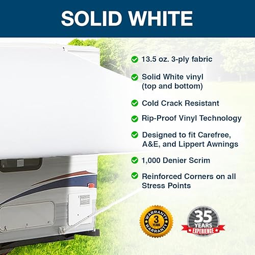 Miniatura 4 de Shade Pro Tela de Repuesto para Toldo de Autocaravana Vinilo Duradero de Grado Estándar (8' [Tela 7' 2"], Blanco Sólido) Toldo Sombrilla