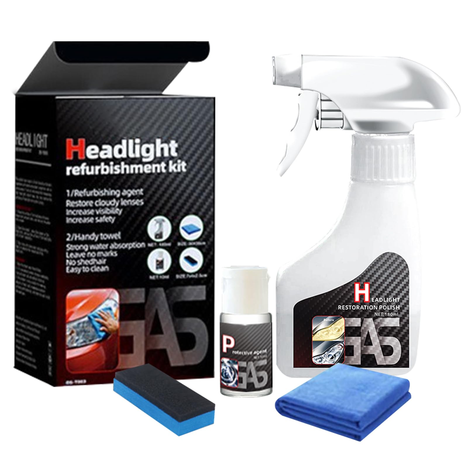 Automotive Headlamp Restoration Fluid Kit, 2025 New Headlight Restoration Kit,Multifunctional Car Headlight Polishing, Durable Headlight Repair Kit for All Vehicle Types (1Set)