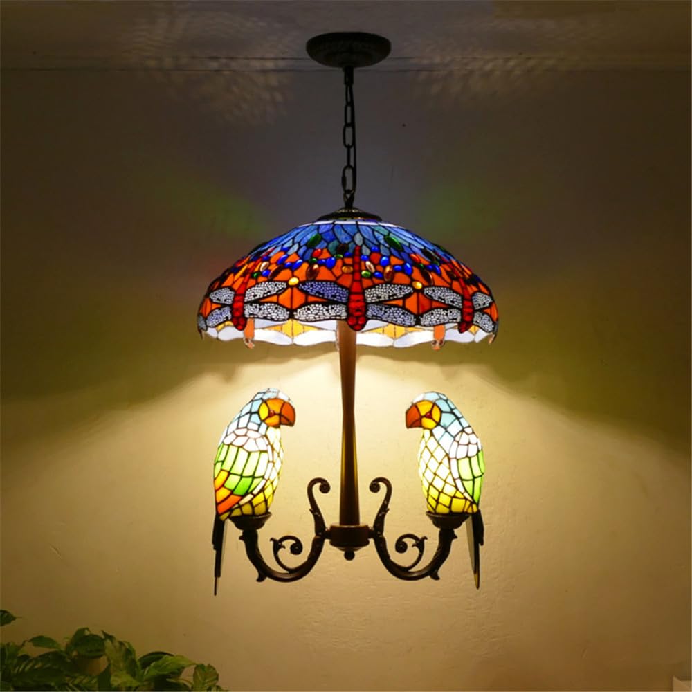 HXYSXHJUO Parrot Chandelier Vintage Creative Color Glass Living Room Restaurant Bedroom Villa Hotel Corridor Pendant Lamp (B)