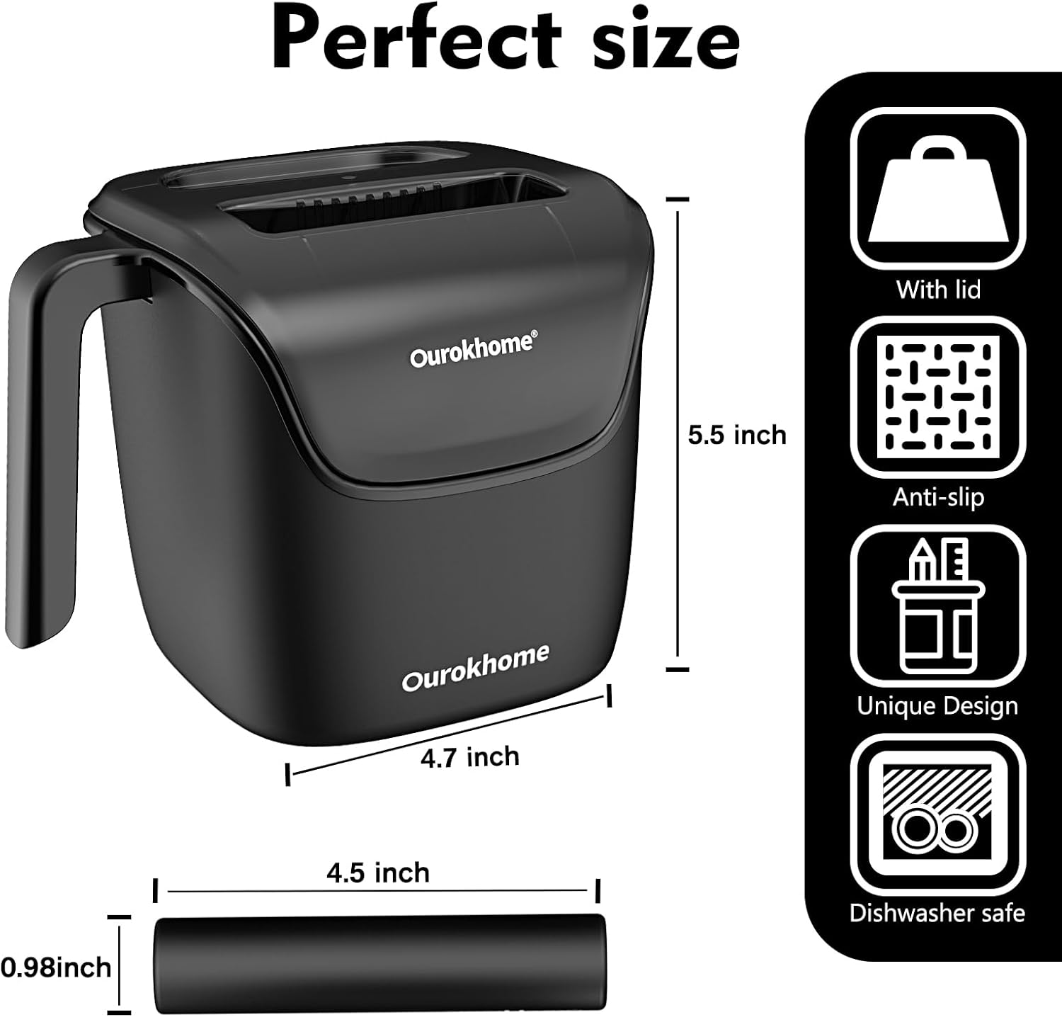 Ourokhome Espresso Knock Box with Lid, Compact Coffee Grounds Container for Home Coffee Bar, Removable Knock Bar, 304 Stainless Steel Exterior, Non-Slip Base & Handle, Easy Clean (Black)