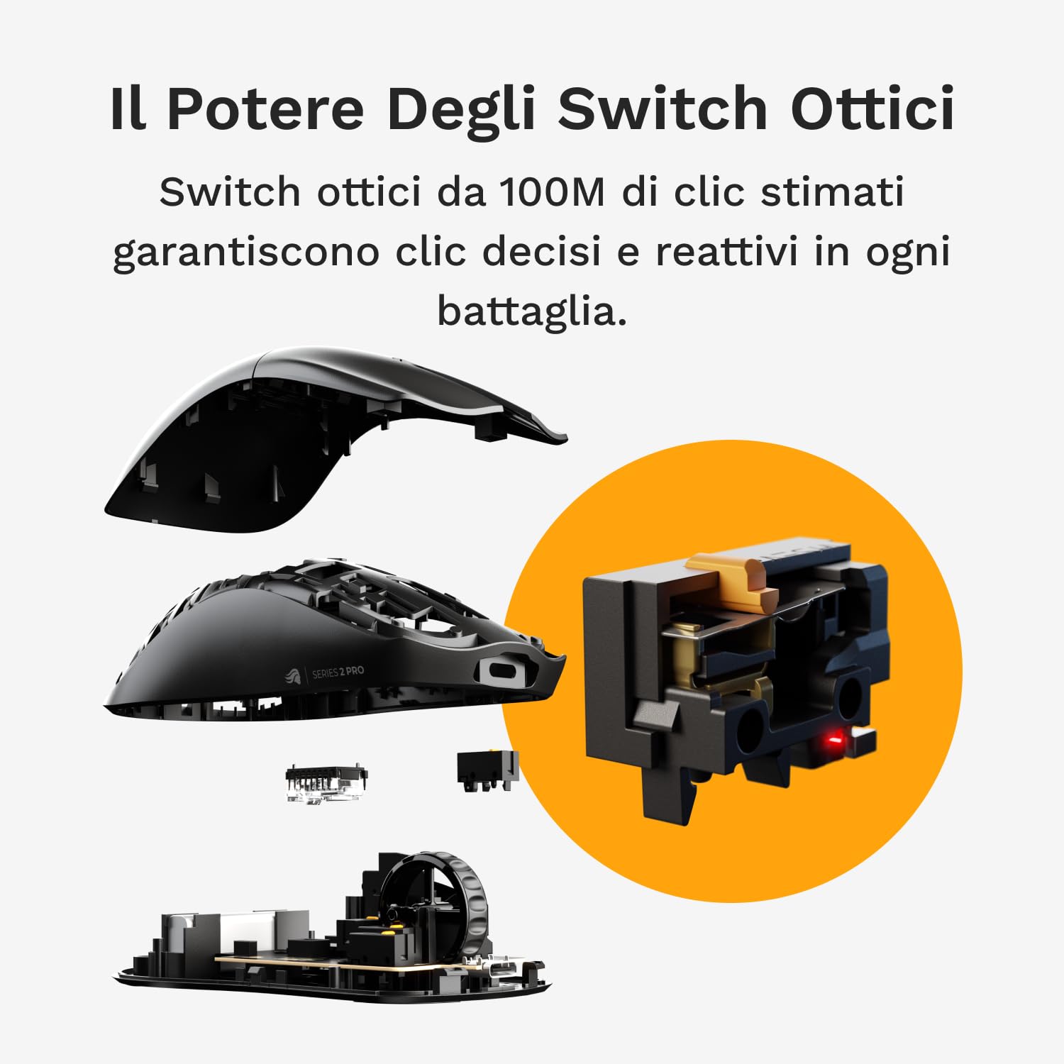 Glorious Gaming Series 2 PRO mouse wireless gaming - compatto, super leggero 55g, polling 8K wireless, 26K Sensor, switch ottici, per esport e sparatutto, presa in punta di dita e ad artiglio - Bianco