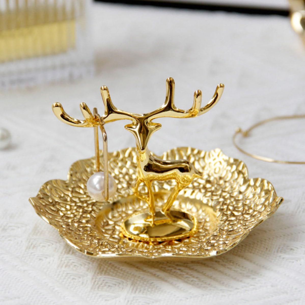 6 Piezas Bandeja para Joyas Dorada de Cobre Ciervo, Mesa Decorativa