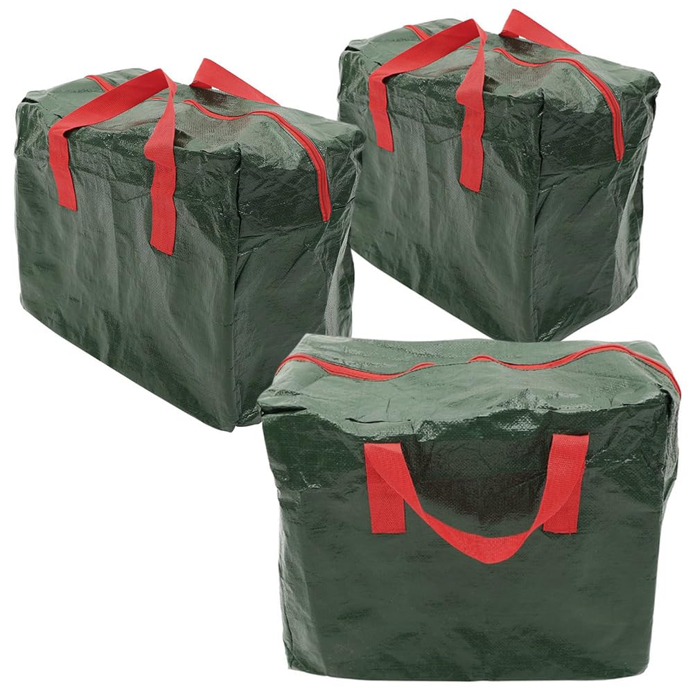 Paluplus 3 Custodie per Decorazioni Natalizie, Misura 46x25x38 cm, Borsa Verde con Cerniera e Manici, Custodia Impermeabile, Protezione da Polvere e Umidità, Sacco per Addobbi di Natale -4345C