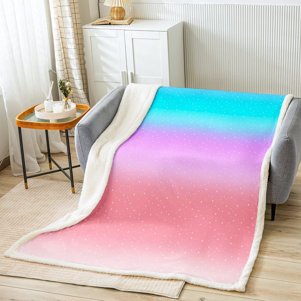 Loussiesd Rainbow Fleece Throw Blanket for Kids Girls Pink Purple Teal Plush Blankets and Throws Star and Moon Fuzzy Blanket for Bed Sofa Queen 90x90 Inch