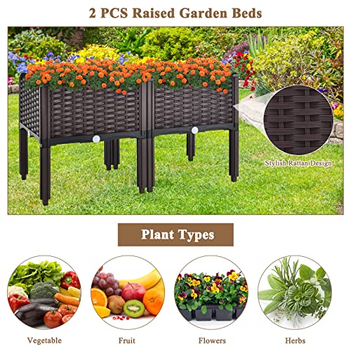 Giantex Raised Garden Bed, Elevated Planter Box Kit W/ 8 Legs, 2 Planter Boxes, Self-Watering System, Drainage Holes, Indoor & Outdoor Vegetable Fruit Flower Herb Growing Box #TOP7