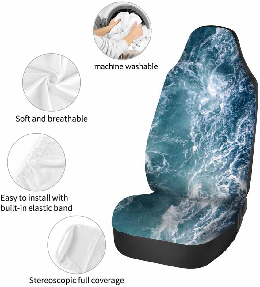 Waves of The Sea Front Car Seat Covers 2pc,Blue Ocean Automotive Seat Covers Car Accessories for Women Men Car Seat Protector Universal Size Fit for Most Cars,SUVs&Trucks&Vans