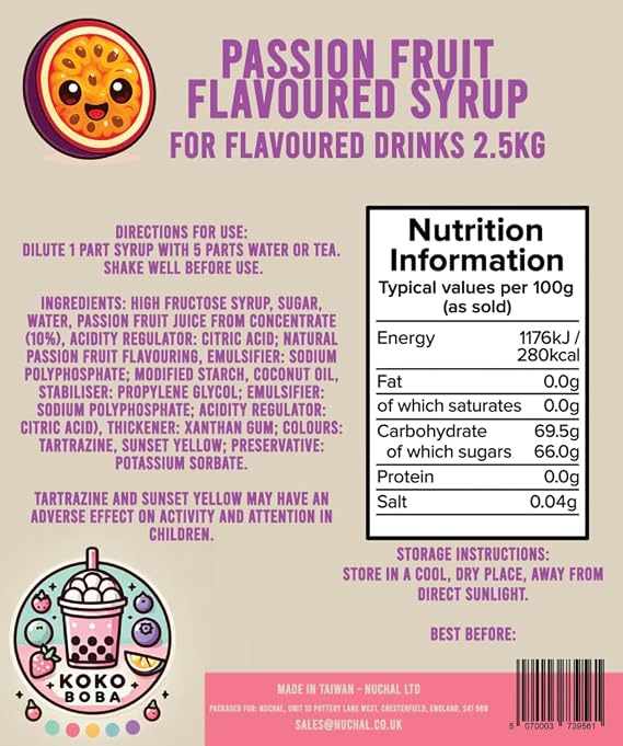 Passion Fruit Flavoured Bubble Tea Syrup by Koko Boba - 2.5kg - Catering Size