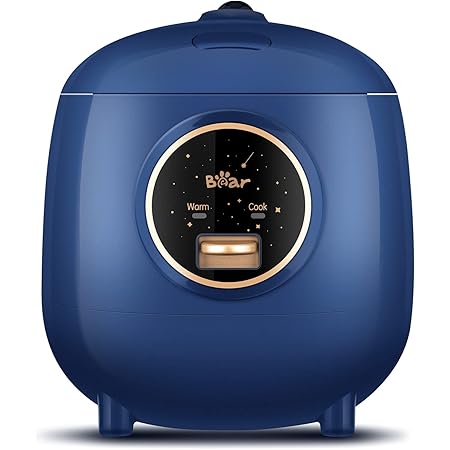 Bear Mini Rice Cooker 2 Cups Uncooked, 1.2L Portable Non-Stick Small Travel Rice Cooker, One Button to Cook and Keep Warm Function, Blue