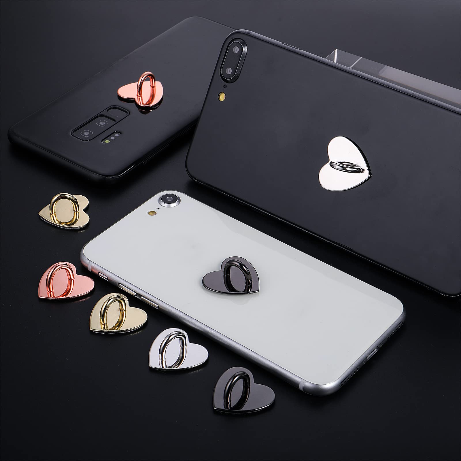 Anillo De Soporte Movil 8 Anillos Soporte Para Móvil Forma Corazón - Gancho Adhesivo, Acero, Plateado Soporte Dedo Teléfono