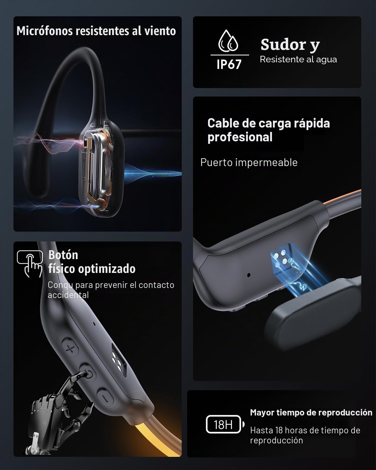 Auriculares Conducción Ósea Bluetooth 6.0, Auriculares Oreja Abierta con Luz LED de Seguridad, Micrófono Antiviento, IP7 Cascos Bluetooth, 10H Auriculares Deportivos para Running Ciclismo