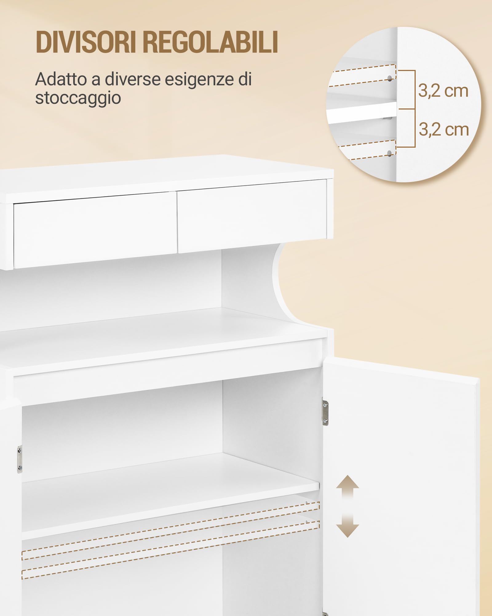 Hzuaneri Mobile da Bagno, mobiletto bagno con 2 cassetti e 2 ante, design semplice e moderno, con ripiani regolabili, per Bagnos, Soggiorno, Ingresso, Cucina, 30 × 60 × 90 cm, Bianco lino, SC63903X