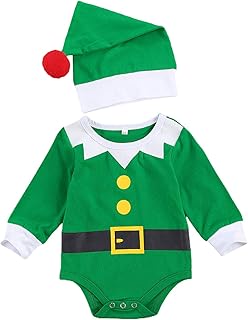 FeMereina Baby,Clothing,Baby Boys 0-24m,Bodysuits & One-Pieces,Bodysuits Newborn Baby Girls Boys 2pcs Christmas Costume Santa Elf Outfits Romper Baby Christmas Dress Up Elf Costume with Hat