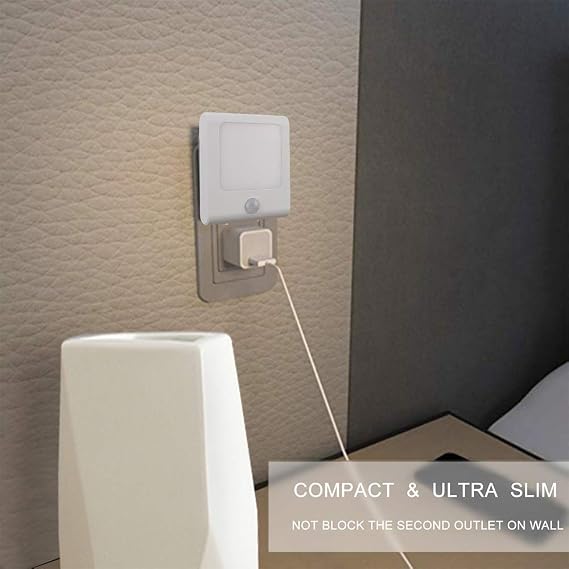 [3Pack] Vintar Motion Sensor Dimmable LED Night Light, Plug-in Nightlight with Auto Dusk to Dawn Sensor, Adjustable Brightness Warm White Lights for Hallway, Kids Room, Kitchen, Stairway, Bathroom