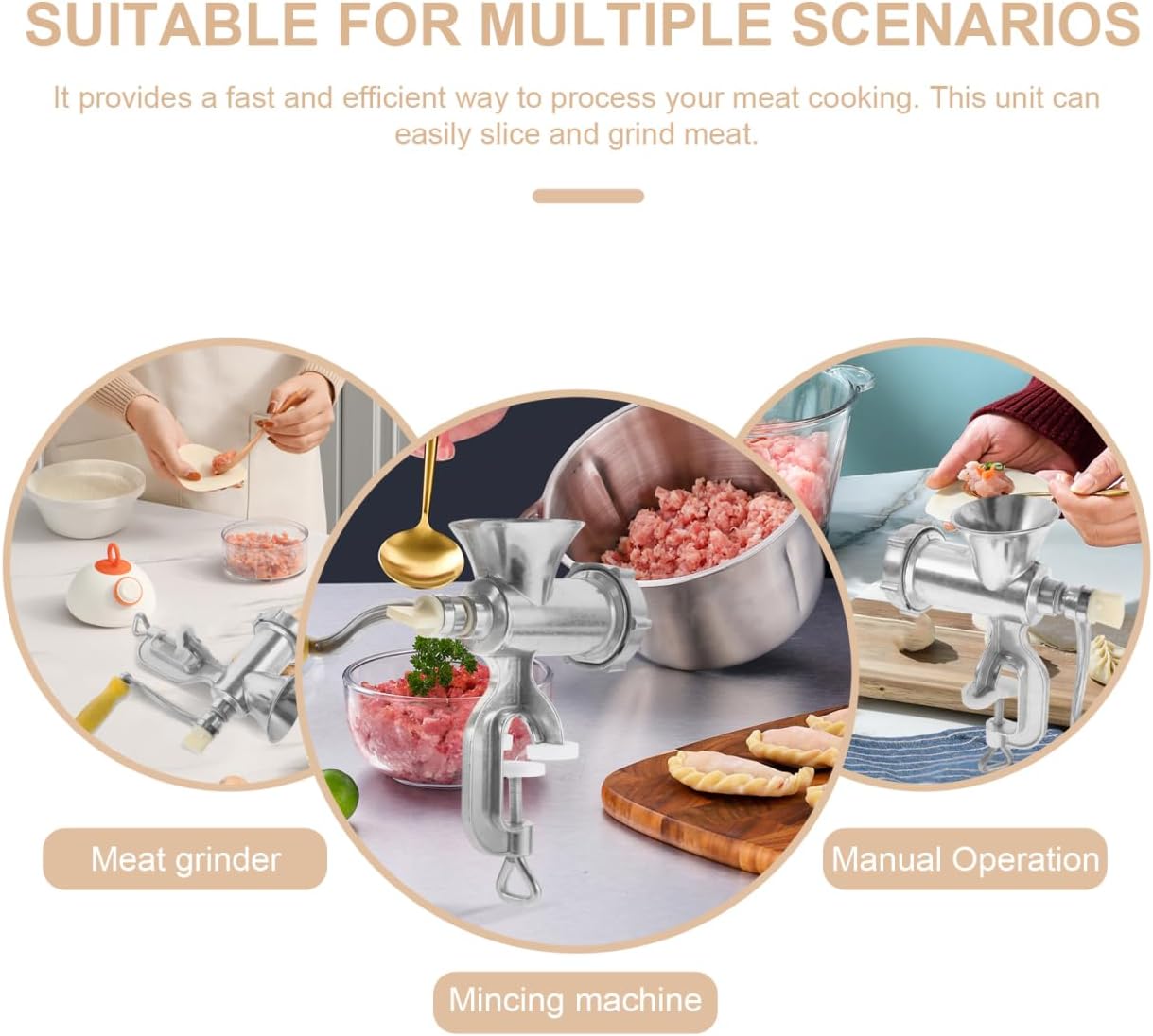 PRETYZOOM Manual Meat Grinder 8.86 Inch Hand Crank Multifunctional Meat Mincer and Sausage Stuffer Kitchen Tool for Home and Commercial Use