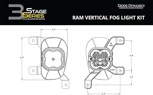 Miniatura 9 de Diode Dynamics Serie Stage de 3 pulgadas SAE, DOT Ram, kit de luces antiniebla verticales, niebla SAE blanca Max