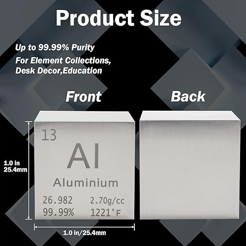 Miniatura 2 de Cubo de aluminio de densidad de metal, cubo de elementos de alta densidad de metal puro para colecciones de elementos, experimentos de laboratorio,