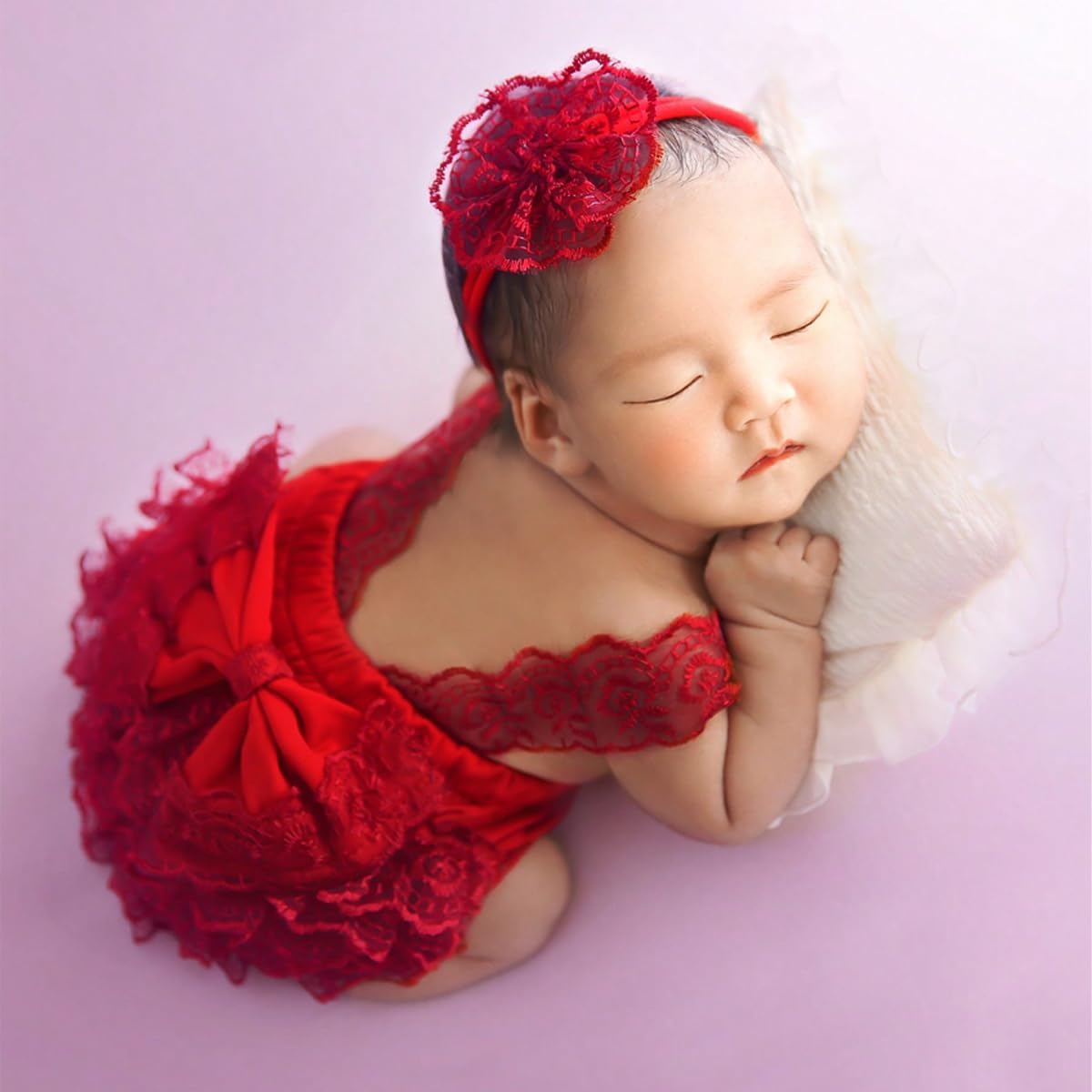 Ylsteed Newborn Photography Outfits - Girl Props Lace Romper Baby Photo Shoot Outfits Girls Photo Props (Strap Style - Red)