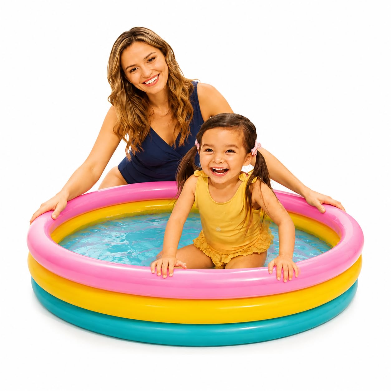 Inflatable Kids Paddling Pool, 3-Ring Round Design, Multicolour, for Toddlers and Babies-image-0