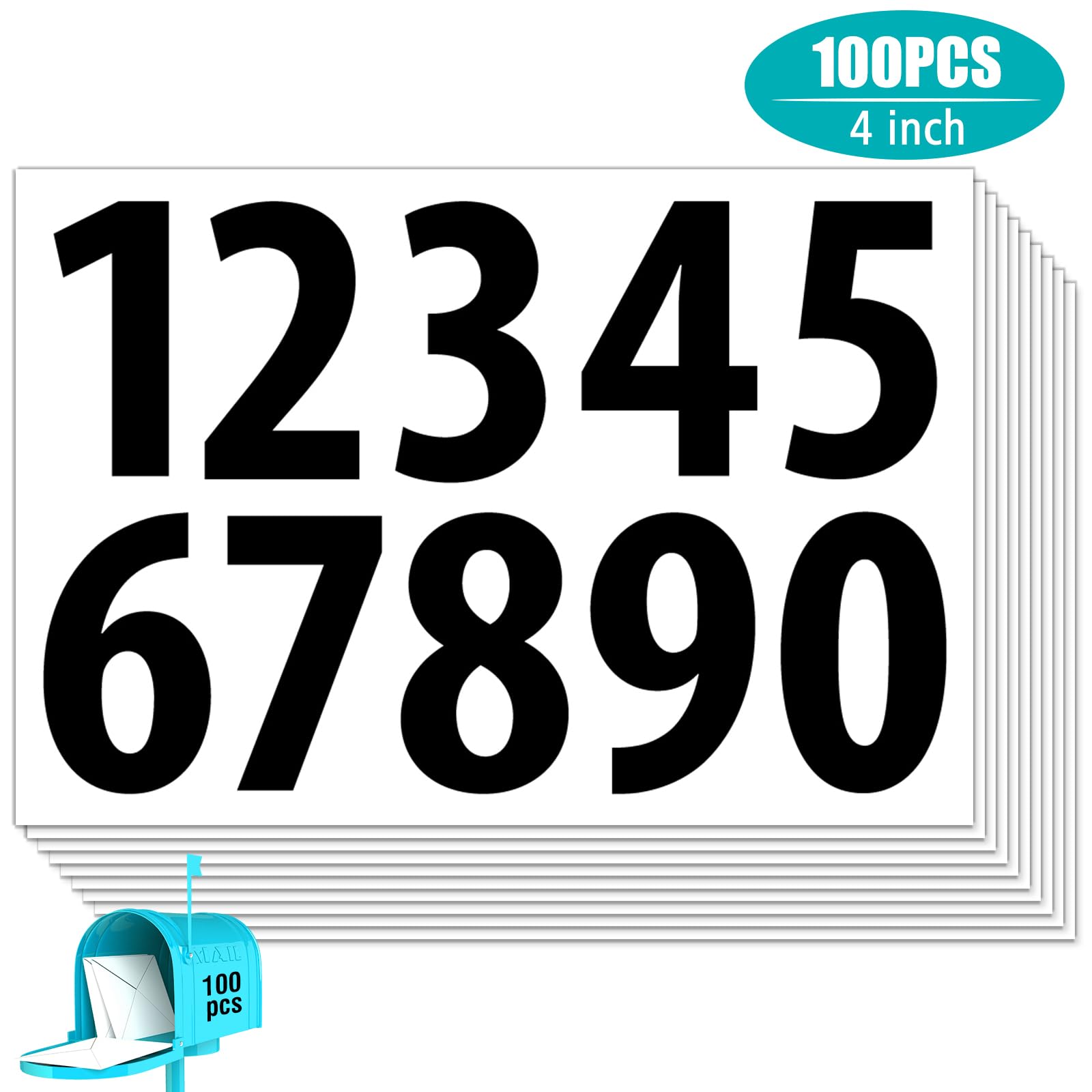Photo 1 of 100 PCS Number Stickers, 4" Waterproof Mailbox Number Label, Consecutive Numbers 0-9, Self-Adhesive and Residue-Free, Ideal for Mailboxes, Storage Boxes, Organizers, Cabinets and More