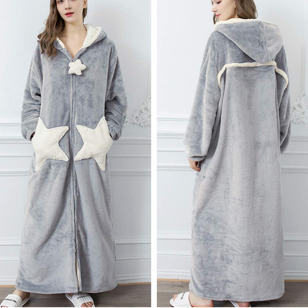 Mujer/Hombre cálida en forma de estrella/luna Albornoz Con capucha Fluffy Fleece Bata Longitud Entero Caliente Mullido Invierno Larga túnica Felpa Espesar con Cierre de Cremallera
