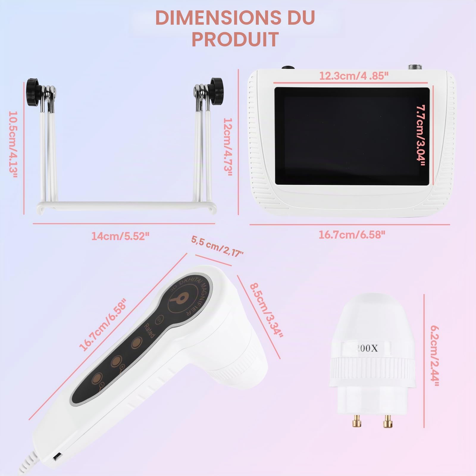 Analyseur de Cheveux de Peau Microscope Numérique LCD 5 Pouces Scanner Détecteur de Cuir chevelu 50X 200X Portable Rechargeable Huile de follicule pileux Détecteur d'Augmentation d'Humidité