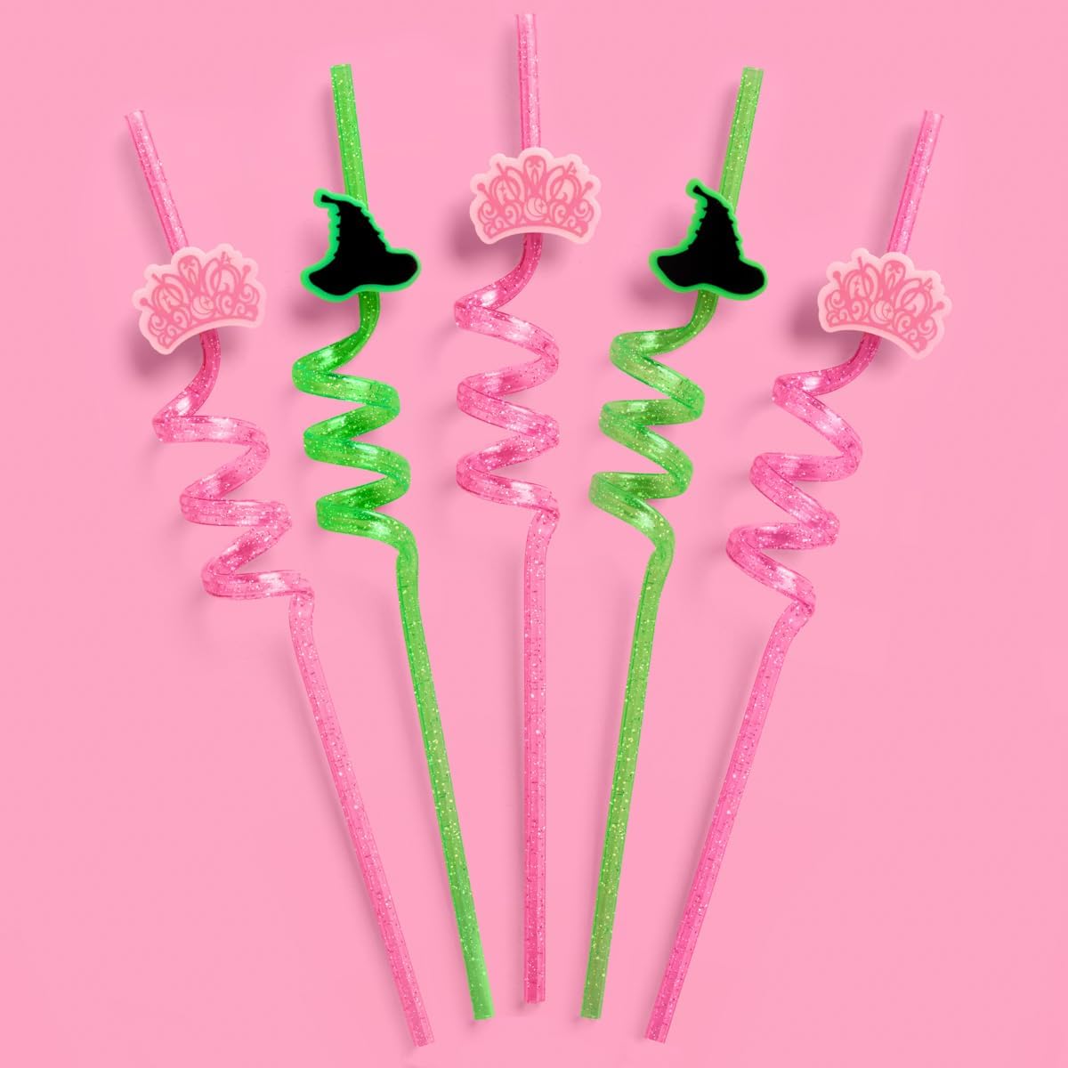 xo, Fetti Pink + Green Witch Reusable Straws - 12 pc, Twirly Plastic | Birthday Decorations, Kids Drinkware, Wizard Party Favor, Bachelorette Decor, Glitter Drink Accessory
