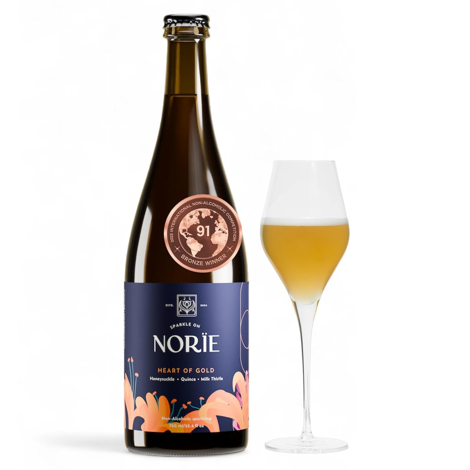 Norïe Lots of Purple – Award-Winning Non-Alcoholic Sparkling Blend with Syrah Grapes, Chamomile & Chrysanthemum – Floral & Elegant Non-Alcoholic Drink - Vegan, Gluten-Free, 750ml