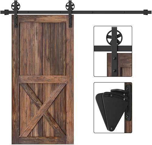 WINSOON Kit de riel plano para puerta corredera de granero de 5.9ft de madera de 5.9ft con cerradura de puerta de granero, cierre deslizante de