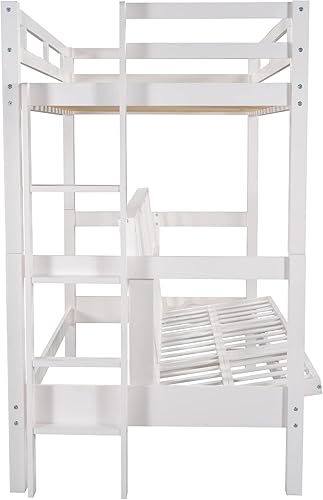 Miniatura 9 de Hlcodca Elegante litera individual sobre matrimonial con escaleras y barandillas de seguridad la cama de plumón se puede convertir en sofá cama para