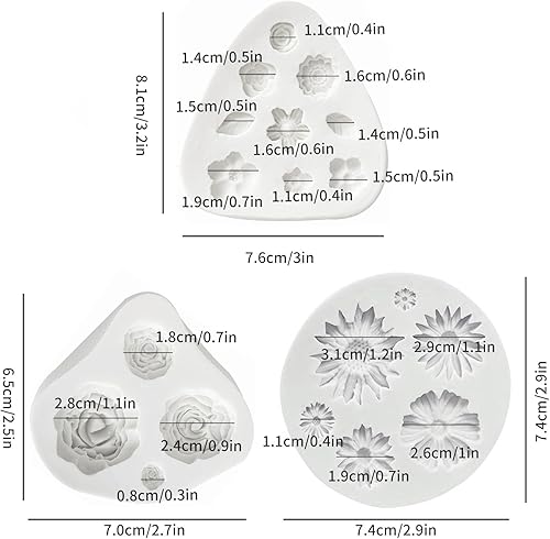 Vista 2 de KALAIEN 3 moldes para pastel de fondant de flores, margarita, flor de rosa, pequeño floral para fondant de chocolate, arcilla polimérica y jabón