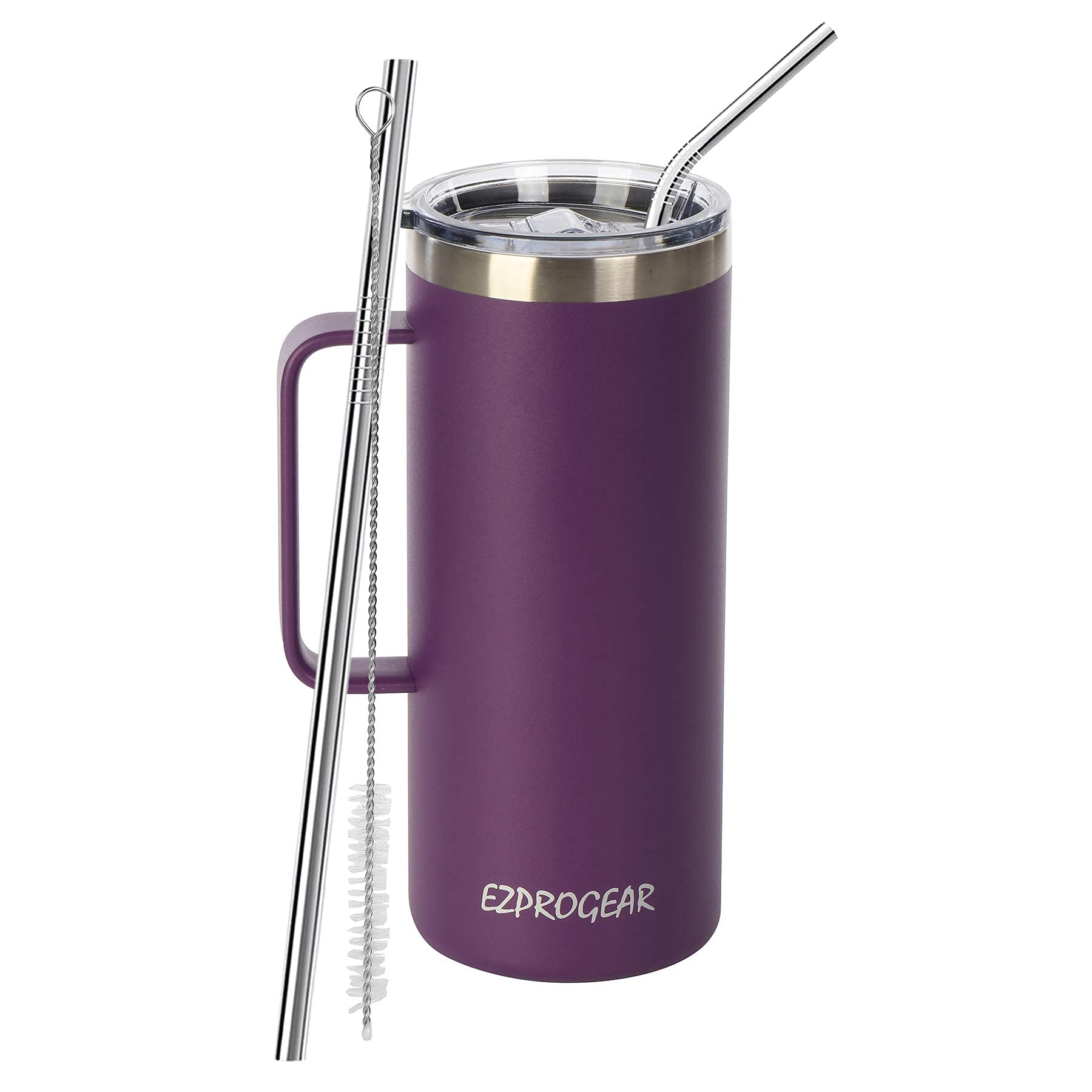 Ezprogear Purple 940Ml (32 Oz) Stainless Steel Coffee Mug Grape Tumbler Double Wall Vacuum Insulated With Handle And Lid (32 Oz, Grape)