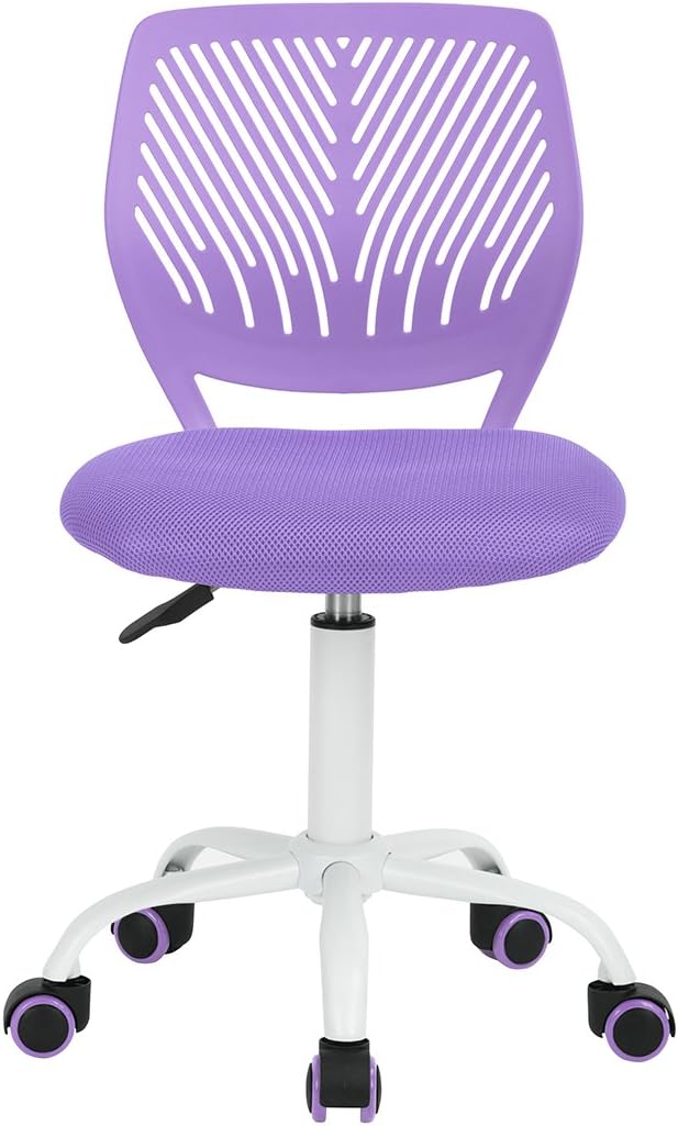 Desk Chair Adjustable Swivel Office Chair Fabric Seat Ergonomic Task Chair without Armrest, Purple