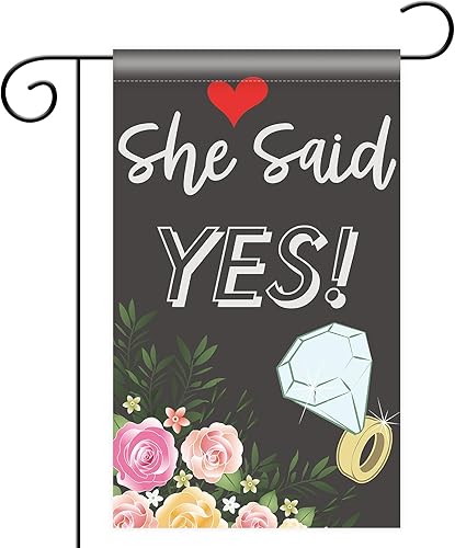 Bandera de jardín con texto en inglés "She Said Yes", bandera vertical de poliéster de doble cara, decoración de letrero de bienvenida a nuestra