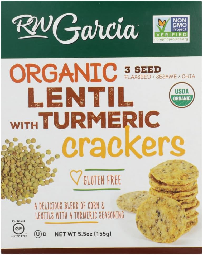 RW Garcia Organic Lentil Turmeric Crackers, 155 GR