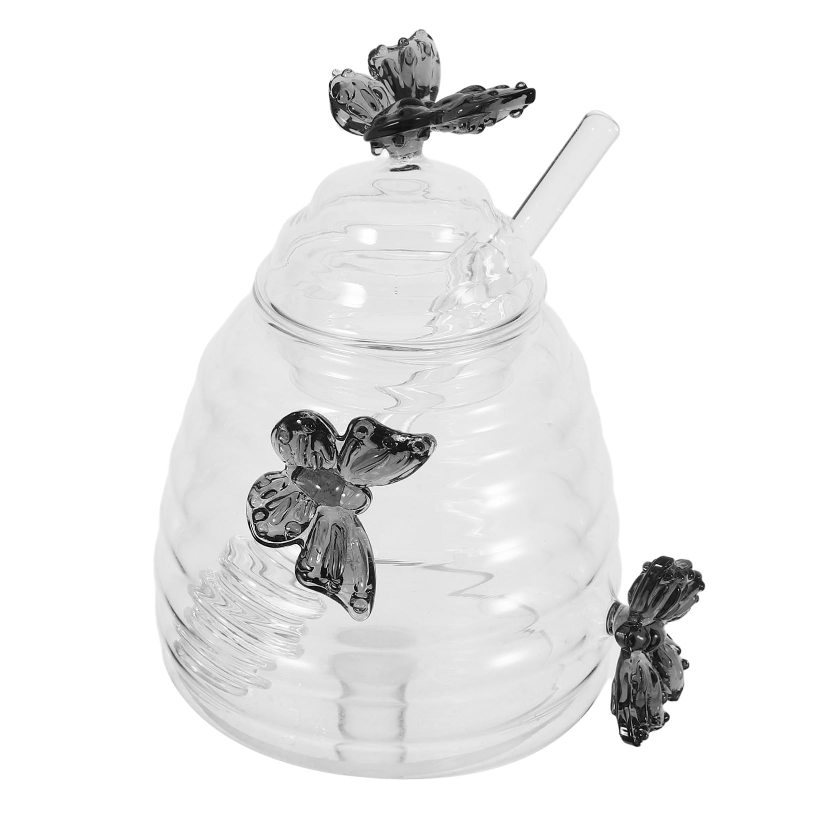 Hohopeti Kreatives Honigglas aus Transparentem Glas 500 Ml mit Schmetterlingsform Deckel und Integriertem Rührstab für Küche und Honigaufbewahrung