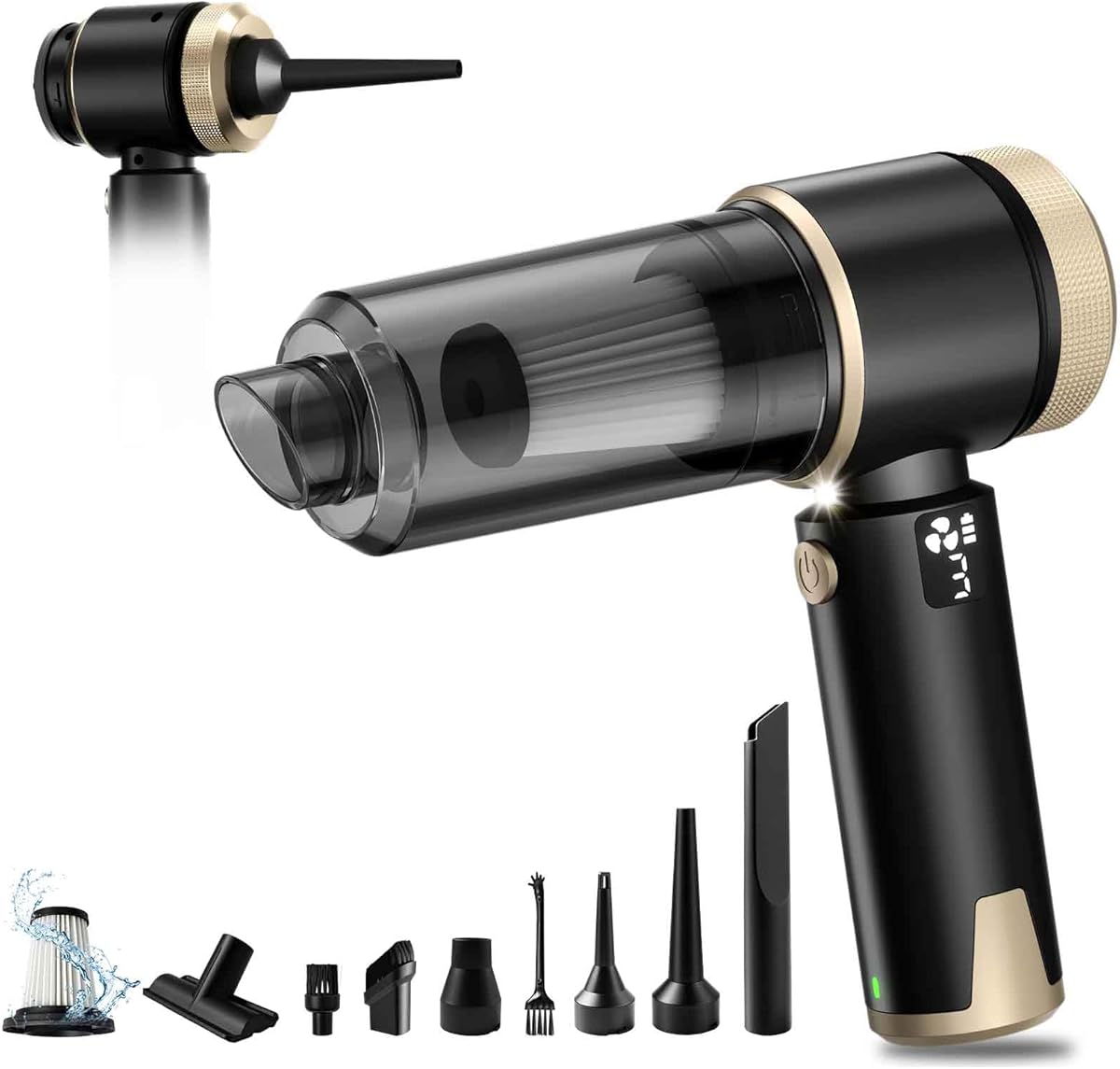 4-in-1 Handheld Vacuum Cleaner 22000Pa,6000mAh Cordless Car Vacuum cleaner with 130,000 RPM Brushless Motor,Upgraded Dust Cup & LED Display,Blow/Inflate/Deflate Function for Home Car Cleaning
