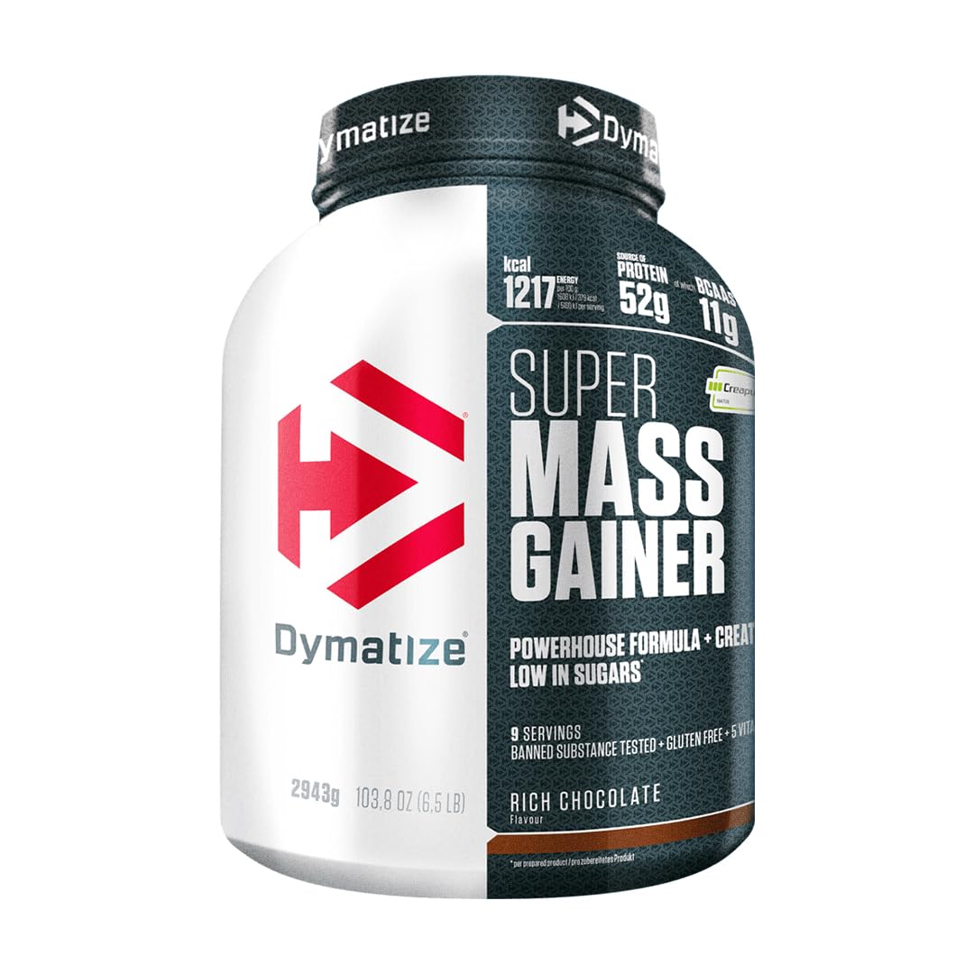 Dymatize Super Mass Gainer Rich Chocolate 2943g - Weight-​Gainer Polvere + Carboidrati, Creapure Creatina, BCAA, Caseina