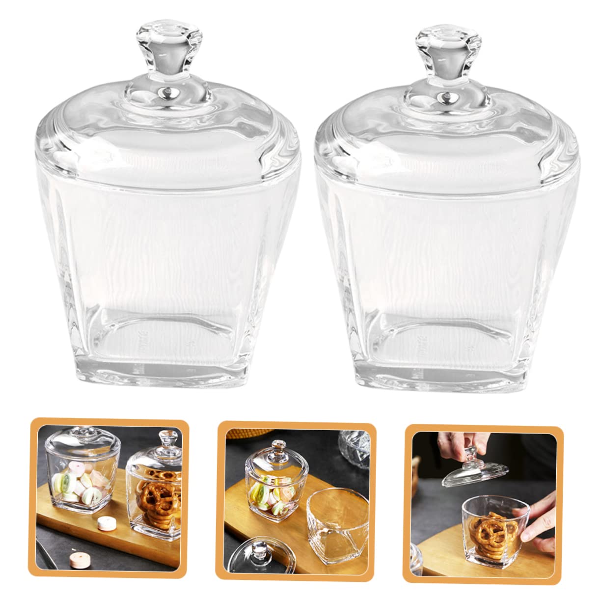 Gatuida Glasdosen aus Klarem Glas zur Aufbewahrung von Süßigkeiten und Snacks 2 Stück 260ml mit Deckel Vielseitig und Einfach zu Befüllen für Küche und Vorrat