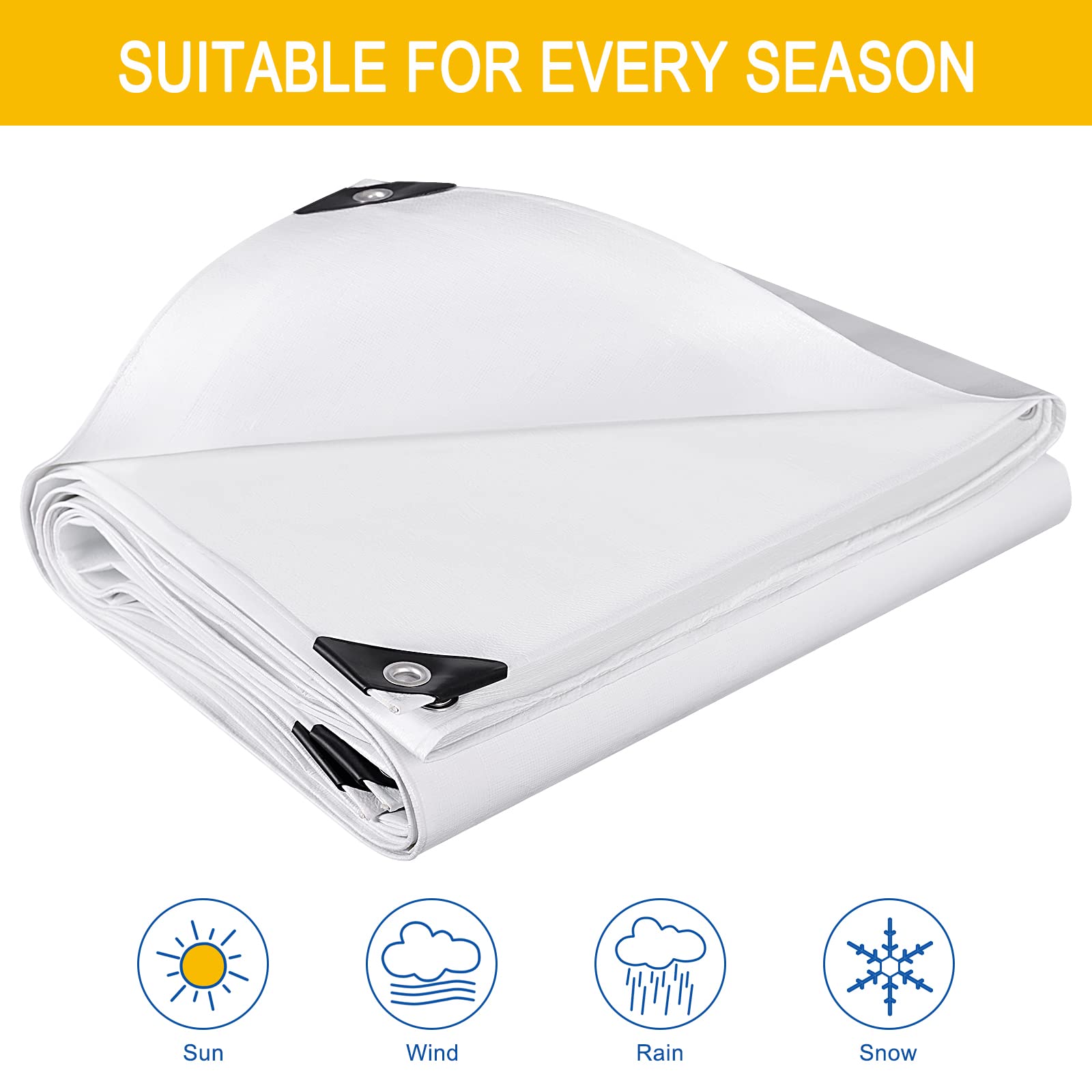 Laneetal Lona Impermeable Exterior 3x6m, Toldo Reforzado PE 280 g/m² Protección contra UV, con Ojales de Acero Inoxidable para Leña, Muebles, Jardín, Piscinia, Vehículos, Blanco
