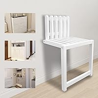 Fufiea Wall Mounted Folding Chair: 330lbs Solid Wood Foldable Stool, 3cm Slim White Space Saver for Bathroom, Entryway, Shower
