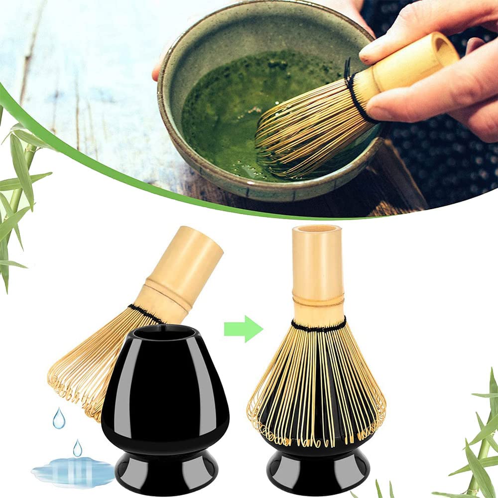 URbazaar Matcha Tea Whisk Set - Bamboo Whisk and Whisk Holder - Black