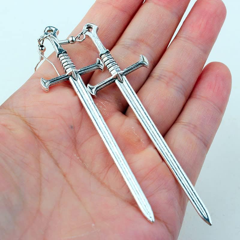 Gothic Vintage Silver Sword Cross Dangle Hook Earrings Retro Punk Knife Earrings Halloween Jewelry for Women - Image 4