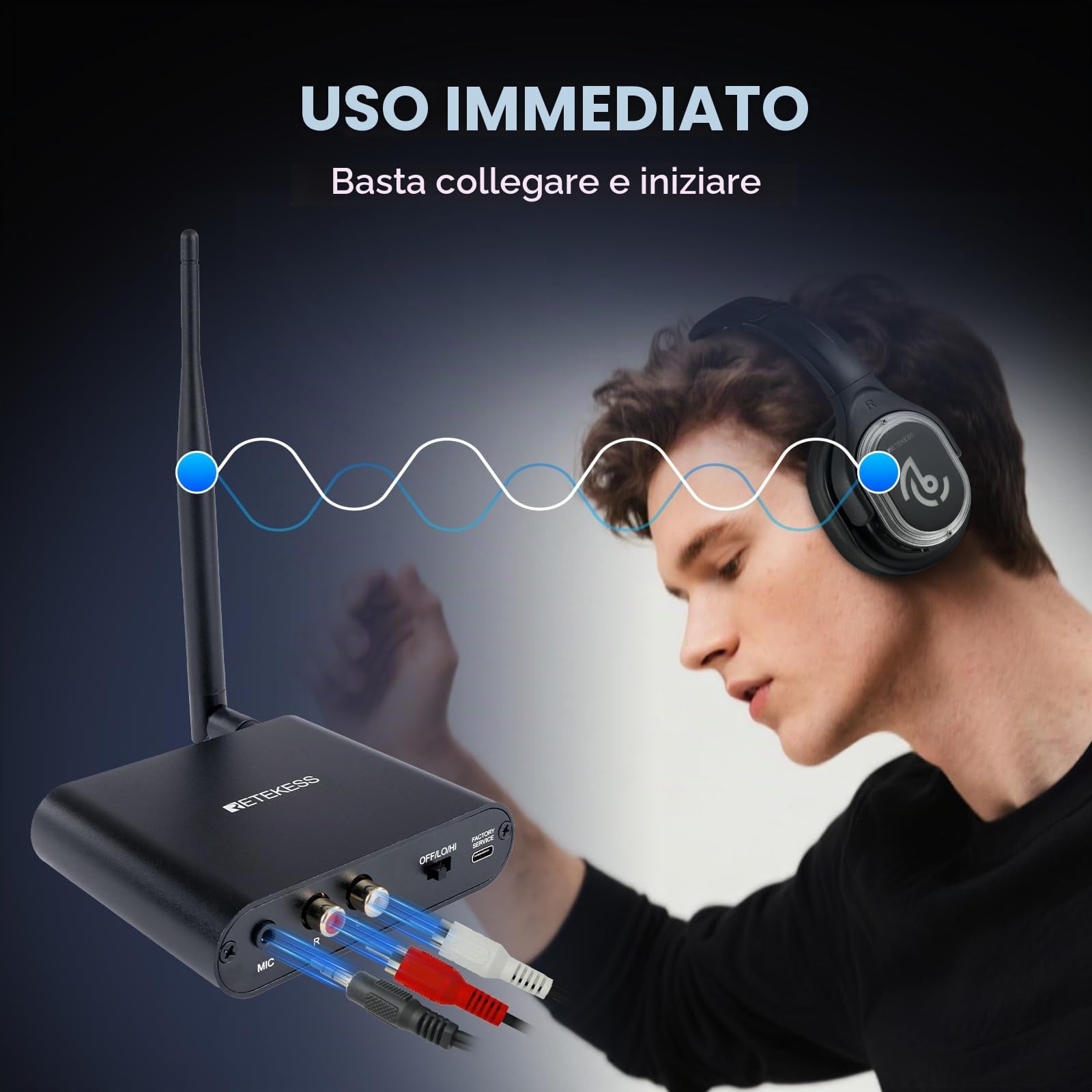 Retekess TA004 Silent Disco Kit, Cuffie Discoteca Silenziosa (1-20) | Per la Festa, per PC, Telefoni Cellulari, TV, 3 Canali Opzionali, Ricevitore Stereo HiFi, Portata 200m, Controllo Volume