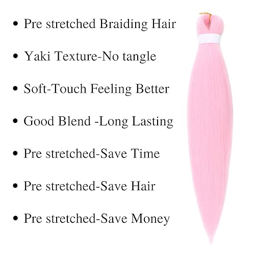 Miniatura 3 de Cabello trenzado rosa preestirado caja trenzas Kanekalon pelo humano 30 pulgadas
