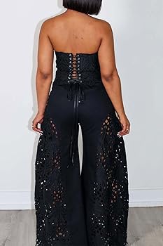 Sezhgswd Women 2 Piece Lace Set Crop Strapless Corset Tube Top