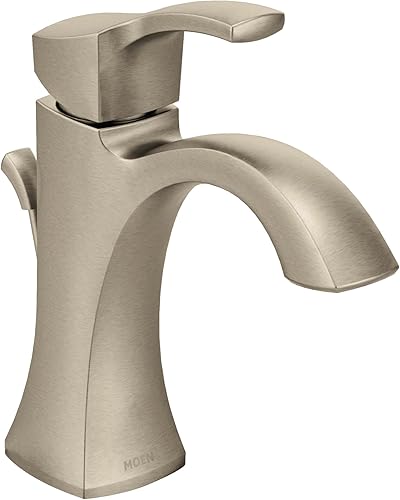 Moen Voss 6903BN - Grifo de baño de arco alto de un solo orificio de níquel cepillado con ensamblaje de drenaje, 6903BN